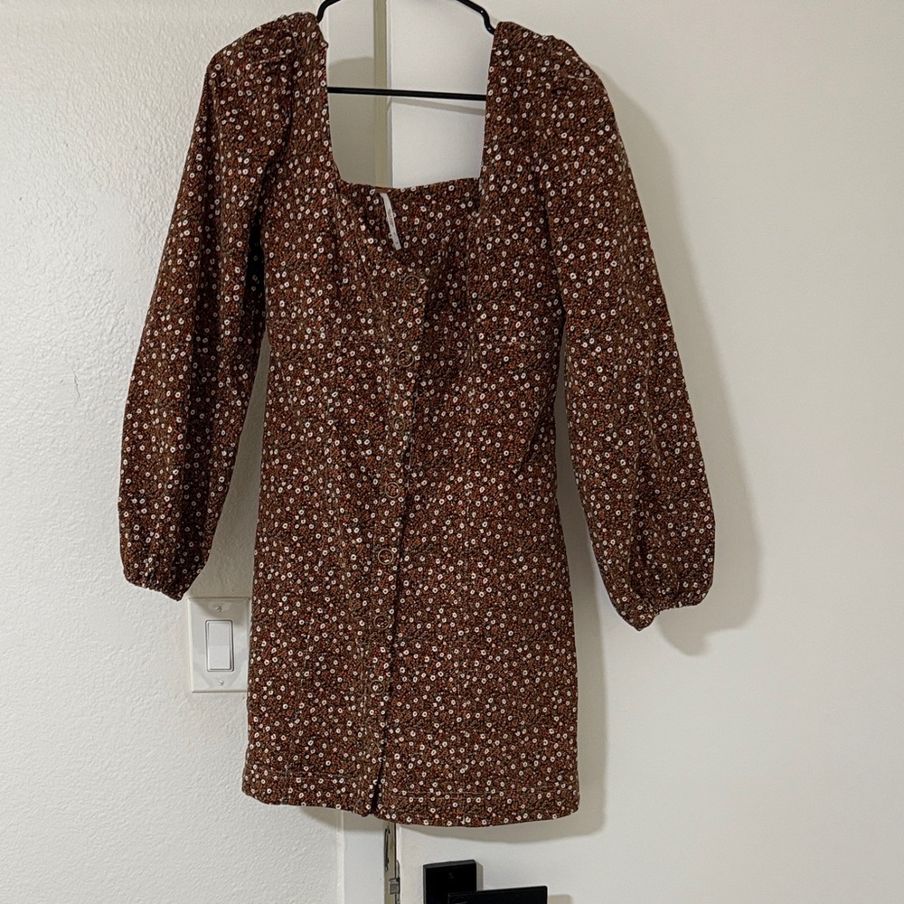 Free People Brown Floral Long Sleeve Dress